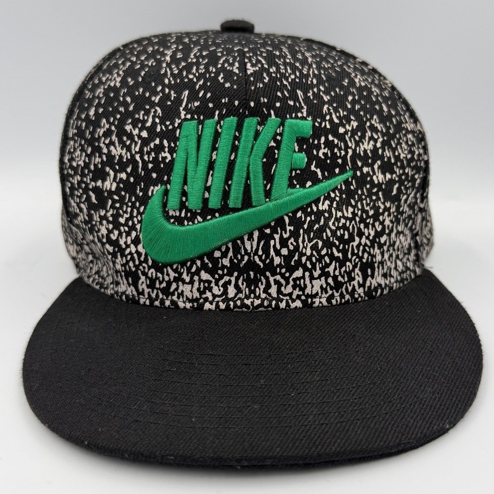 Nike New Era 9FIFTY Snapback Hat Black Speckle Green Logo Flat Brim Cap